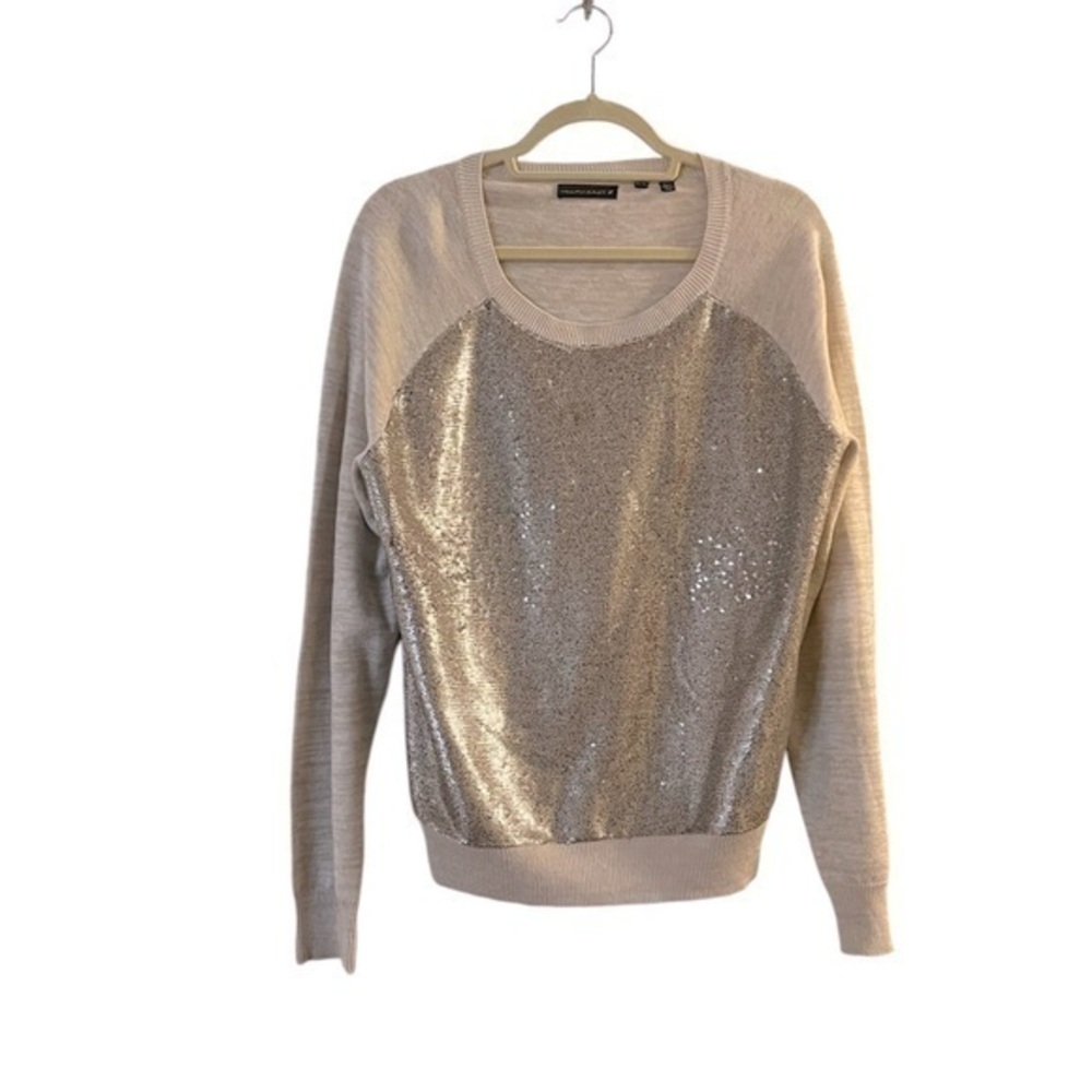 William Rast Heathered Knit Raglan Sleeve Crew Neck Sequined Front Sweater XL